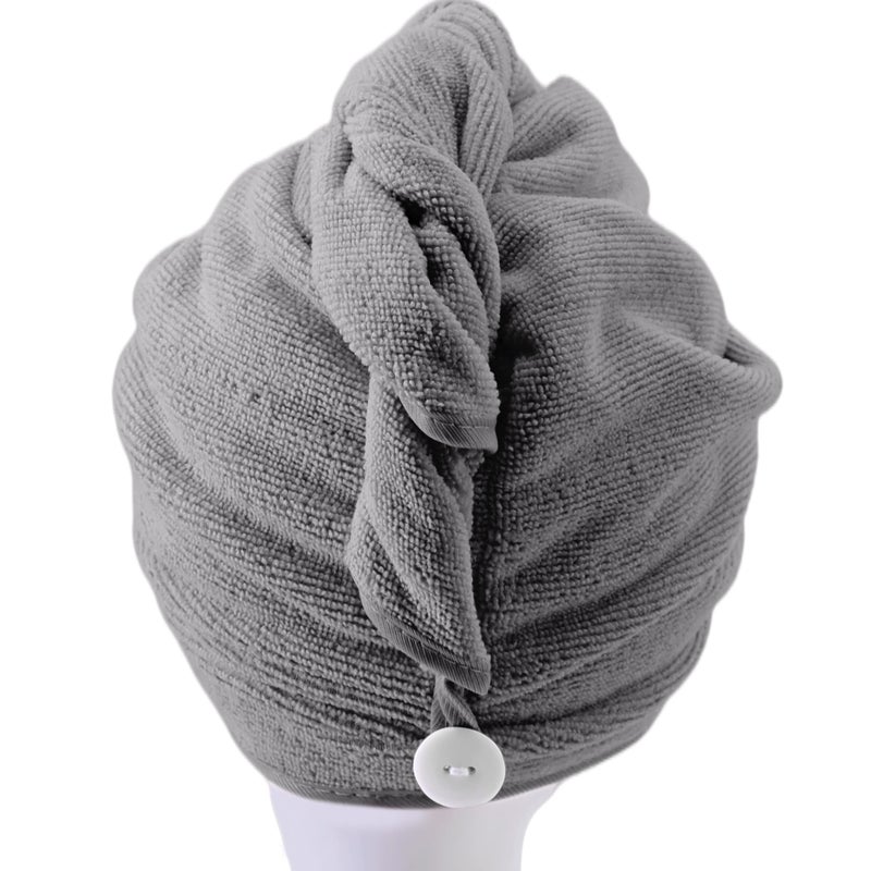 POLYTE Microfiber Hair Turban Wrap Drying Towel (12x28 Large, 2 Dark Gray) - Image 3